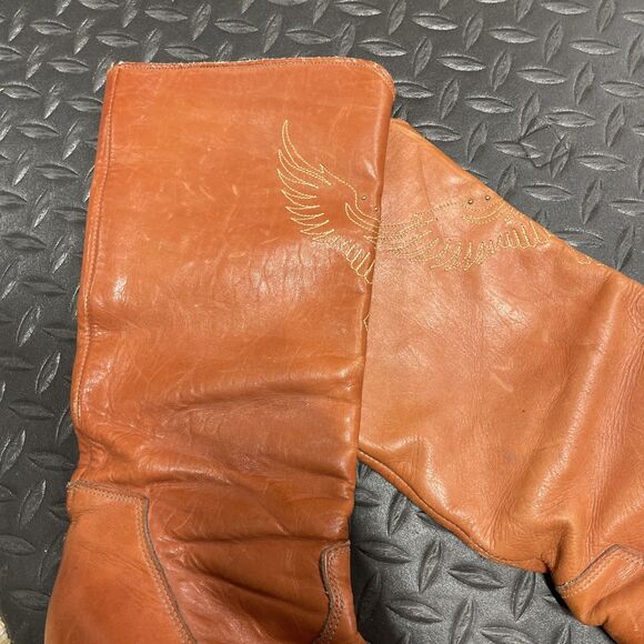 Vintage RARE 1970s Tall Leather Dingo Stacked Heel Boots Embroidered Phoenix 6.5 - Picture 12 of 12